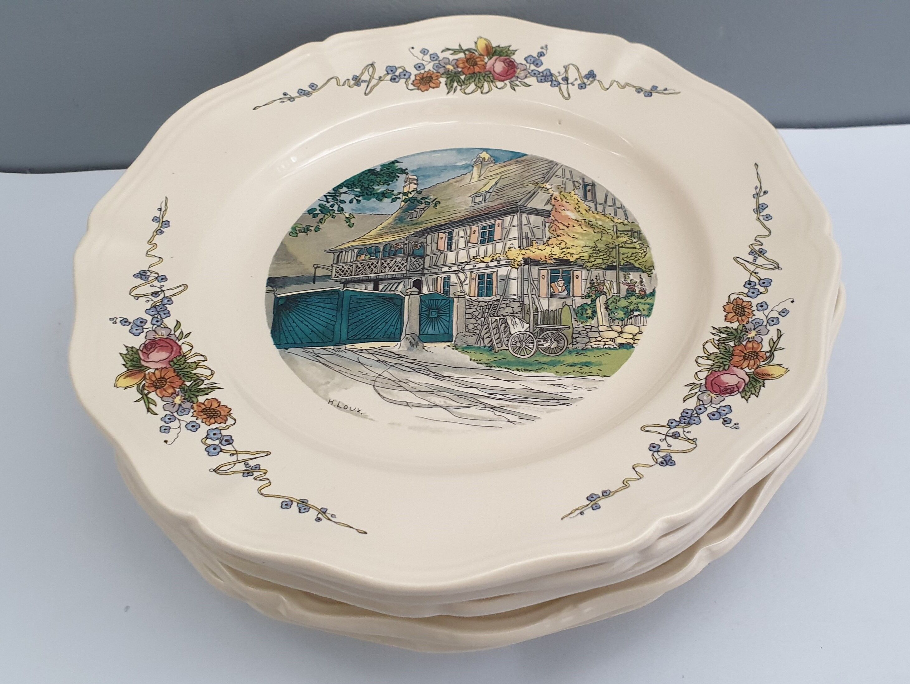 Set of 5 flat plates vintage faïence de Sarreguemines