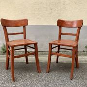 Pair of wooden bistro chairs with orange patina, 1950s