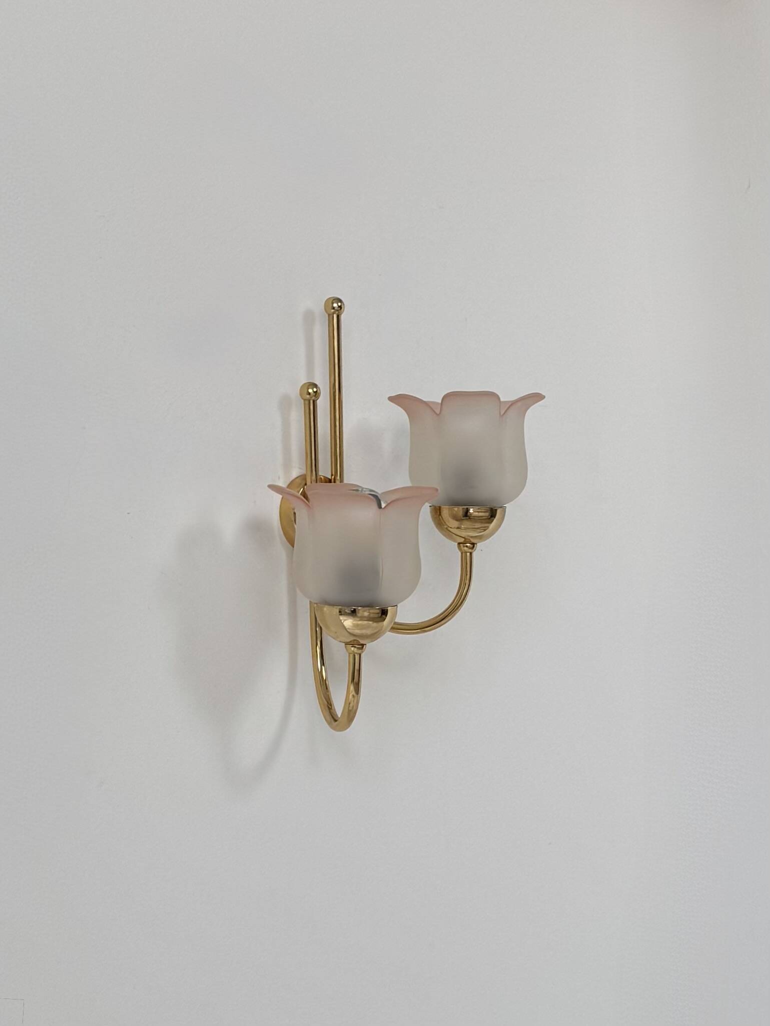 Vintage wall light, brass and frosted pink moulded glass, France, 1980.