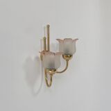 Vintage wall light, brass and frosted pink moulded glass, France, 1980.