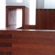 French Brutalist Design coffee table of teak with glass top, 1970