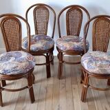 Set of 4 rattan / bamboo chairs and canning with cushions 50-60s
