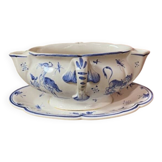 Moustiers blue decor sauce boat