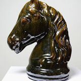 Vintage 1980s glazed terracotta horse or chess knight head