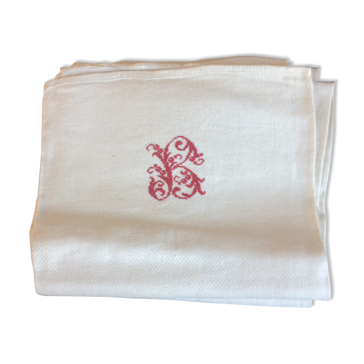 Set of 6 red monogram cotton towels