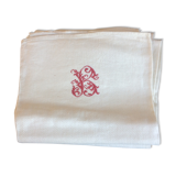 Set of 6 red monogram cotton towels