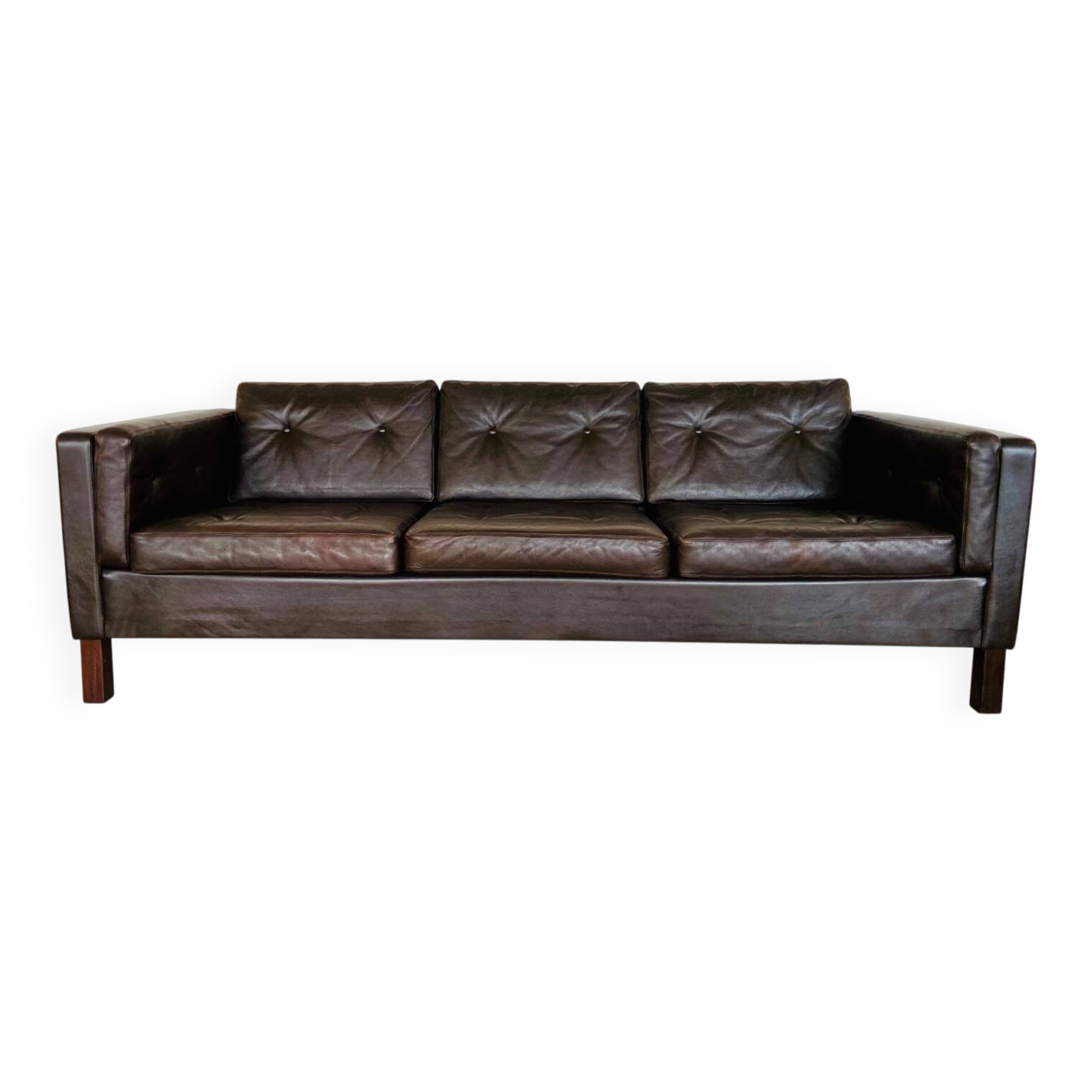 Vintage Danish Erik Jørgensen brown leather 3 seater sofa