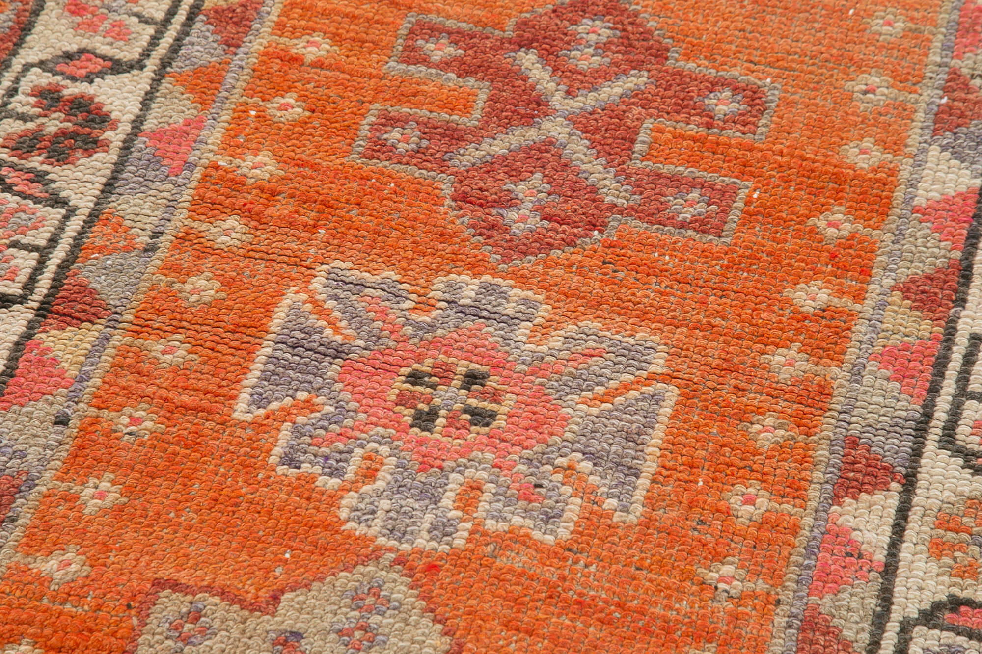 Hand-knotted distressed turkish red runner carpet 95 cm x 365 cm