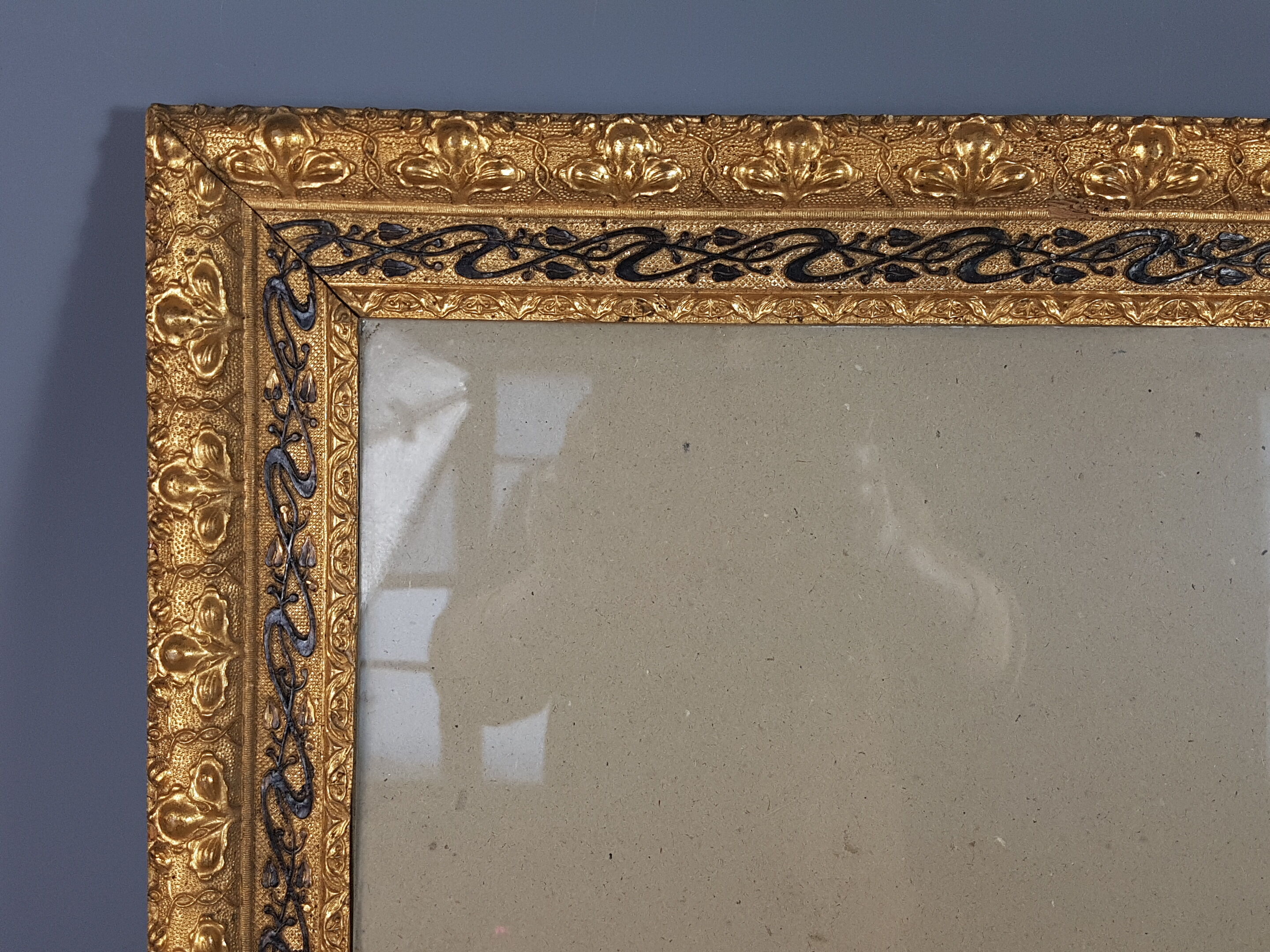 Old frame circa 1900, wood - gilded stucco with leaf - black laqué 53x45 cm leaf 42.5x35 cm SB