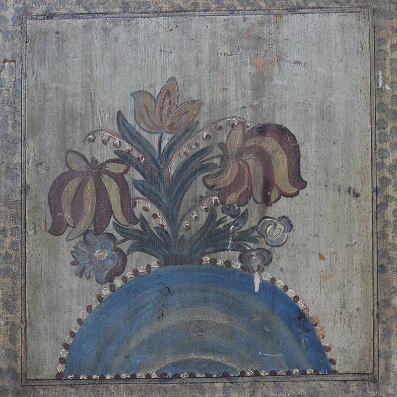 Antique Rustic Farmhouse Folk Art Painted Bridal Cabinet 1860