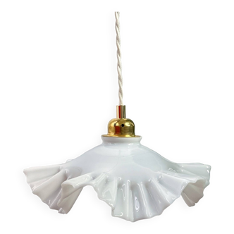 Vintage opaline pendant light with white pleated lace