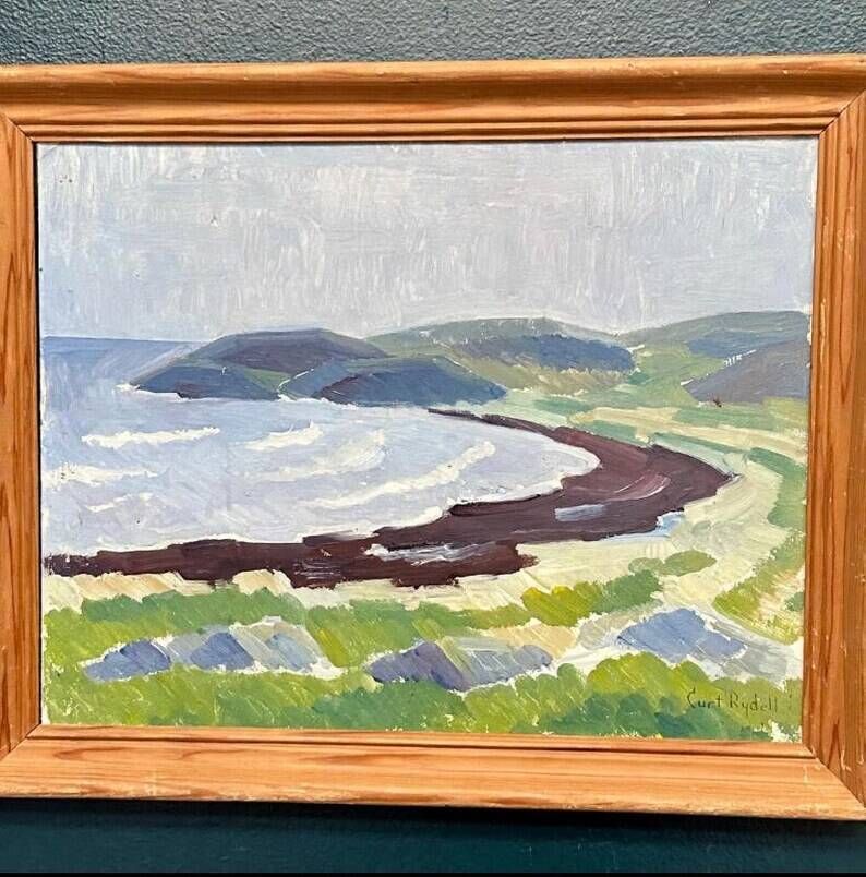 Original Swedish Oil on Panel – “Coastal Landscape” by Curt Rydell – Signed – Vintage & Framed – 33 × 40 cm (13" × 15.7")