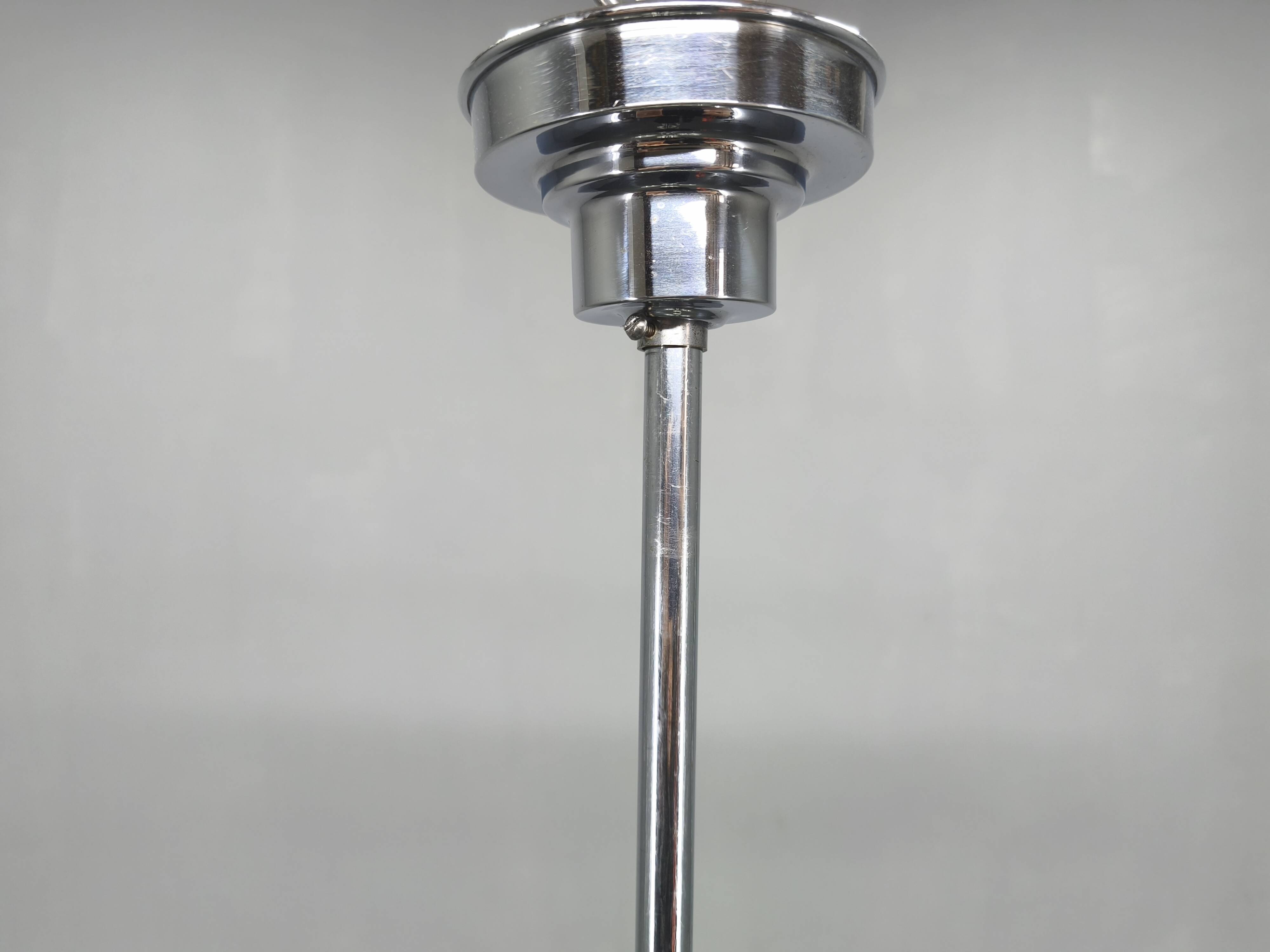 Art Deco Chandelier, Chrome, Walnut & Glass, 1930s