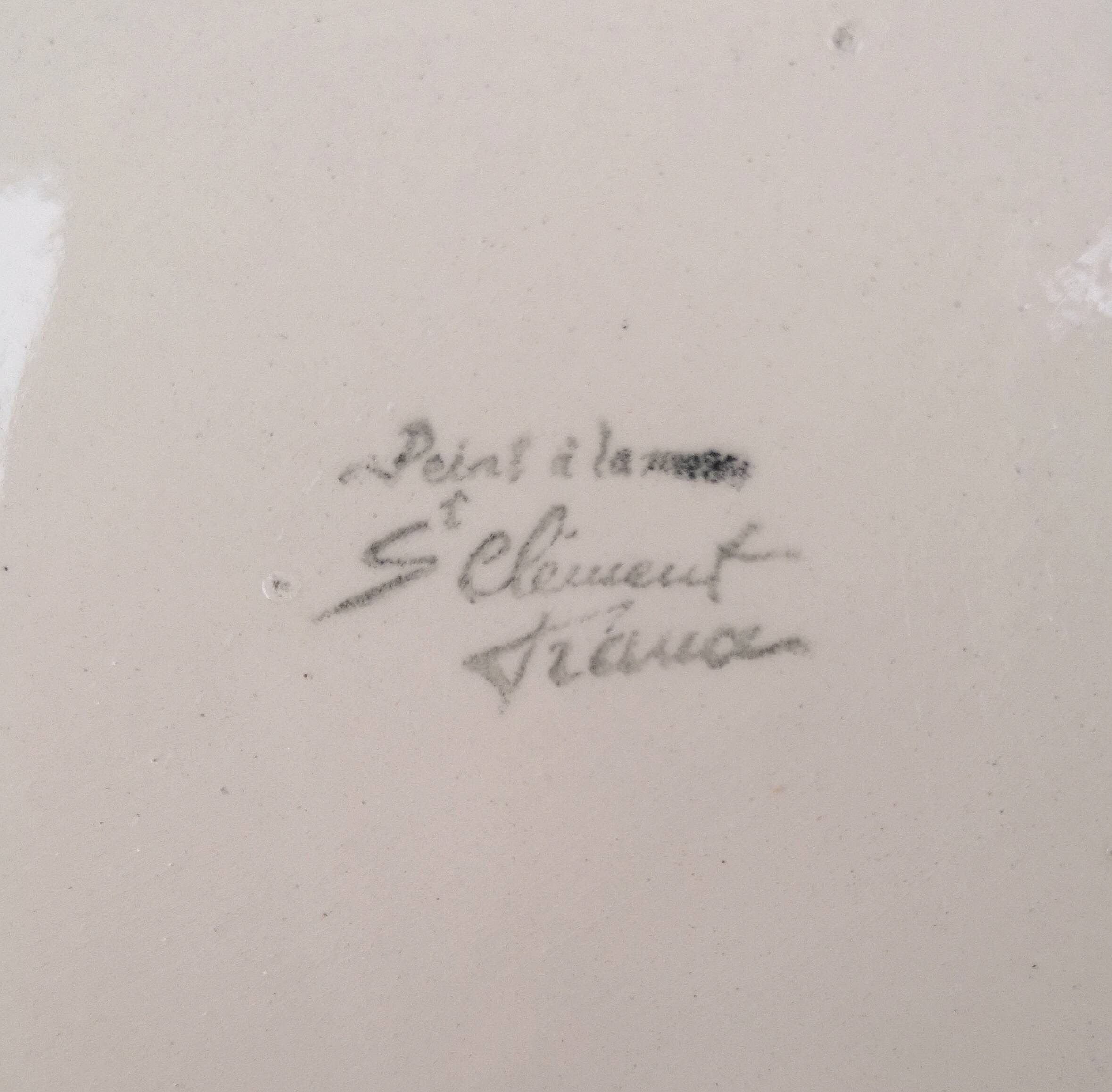 Old dessert plate in barbotine, St Clément factory