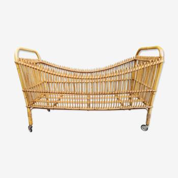 Rattan crib on wheels, 50s/60s