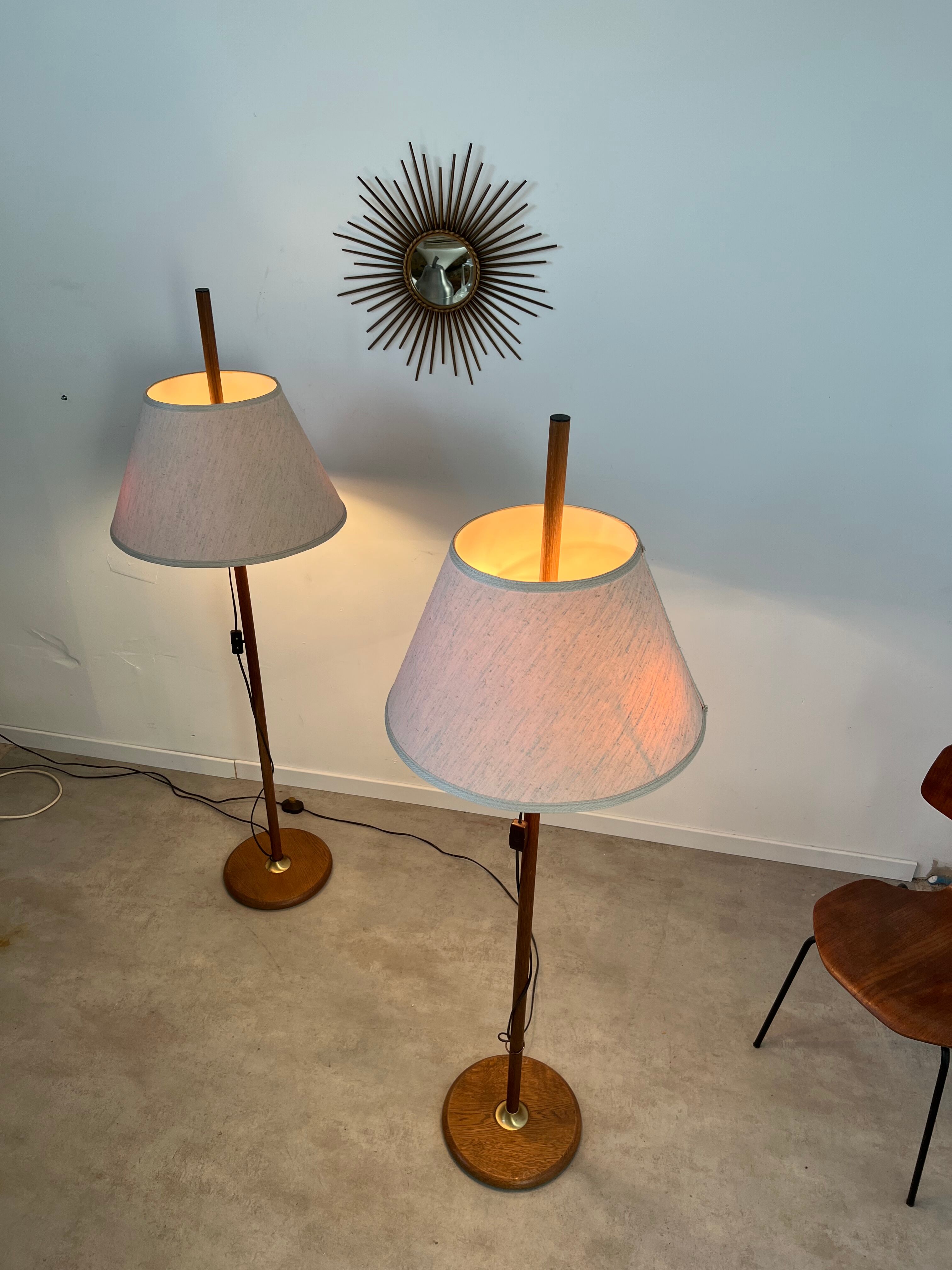2 old adjustable floor lamps temde design in vintage scandinavian solid teak