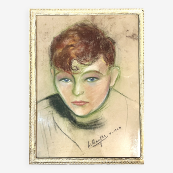 Pastel, portrait jeune adolescent signé L. Mayer XXème