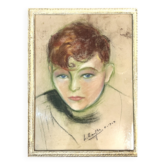 Pastel, portrait jeune adolescent signé L. Mayer XXème