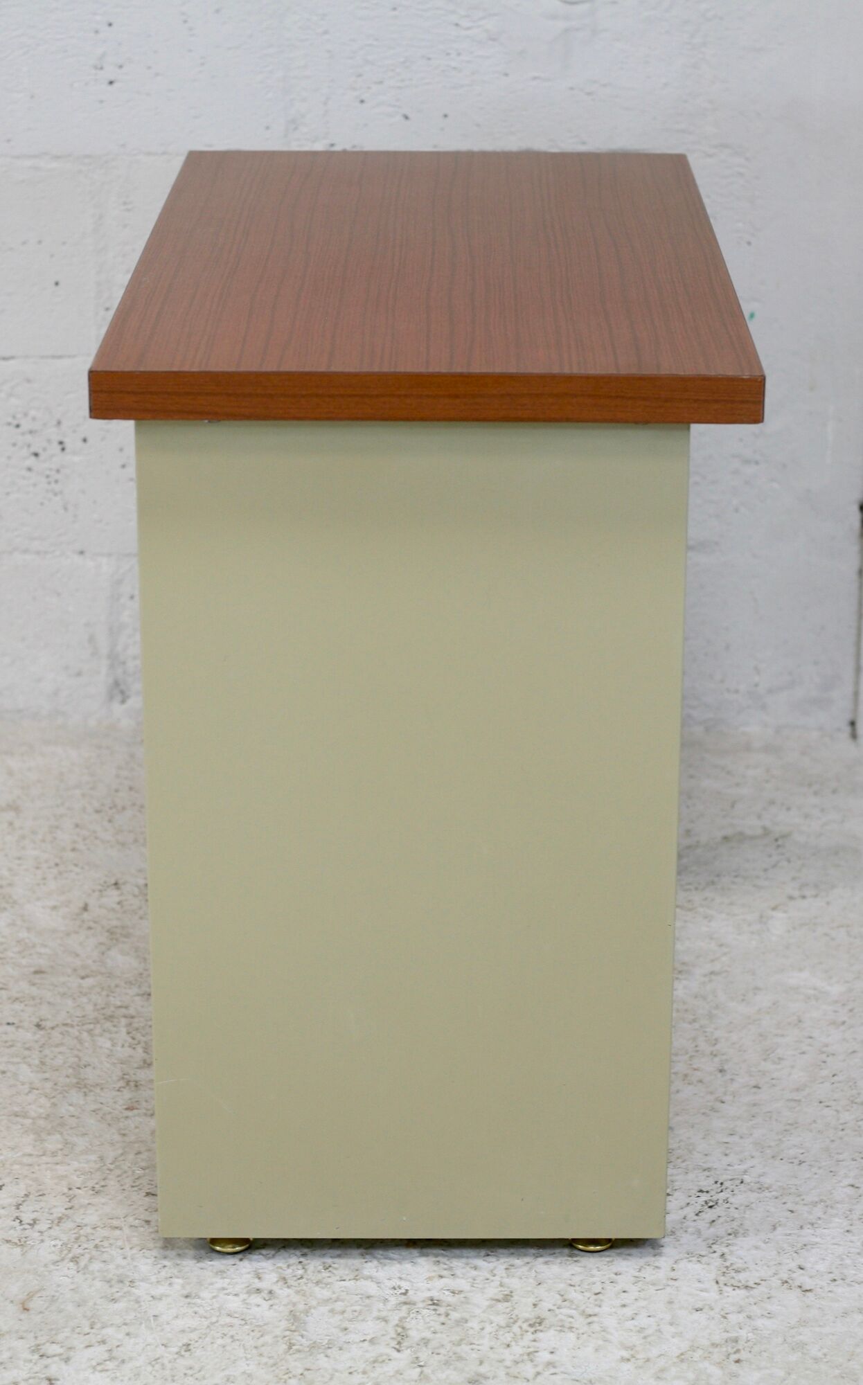 Minimalist desk, lacquered steel, formica top. France, circa 1970