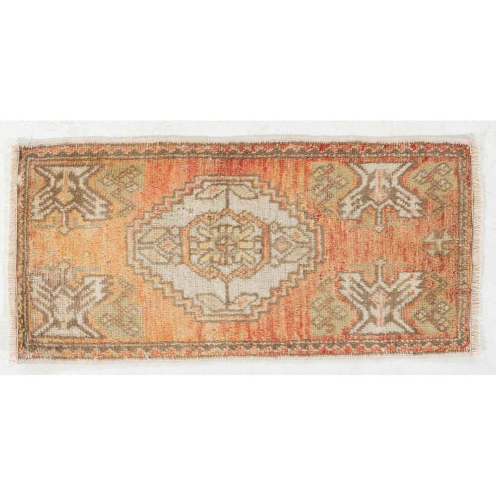 Hand-knotted Small Rug. Vintage Door Mat. Turkish Wool Seat Cover. Entryway Mat. Kitchen Rug