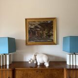 Hollywood regency set of 2 ceramic table Lamps, France 1970s