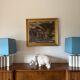 Hollywood regency set of 2 ceramic table Lamps, France 1970s