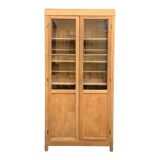 Parisian glass cabinet in solid raw oak, 1950