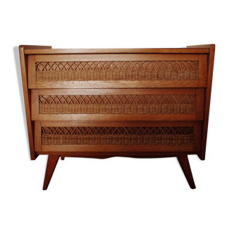 Wood and rattan dresser
