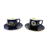 2 Enamelled coffee cups Digoin Sarreguemines with sub cups