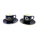 2 tasses à café digoin Sarreguemines en émail avec les sous tasses