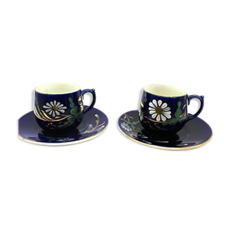 2 tasses à café digoin Sarreguemines en émail avec les sous tasses