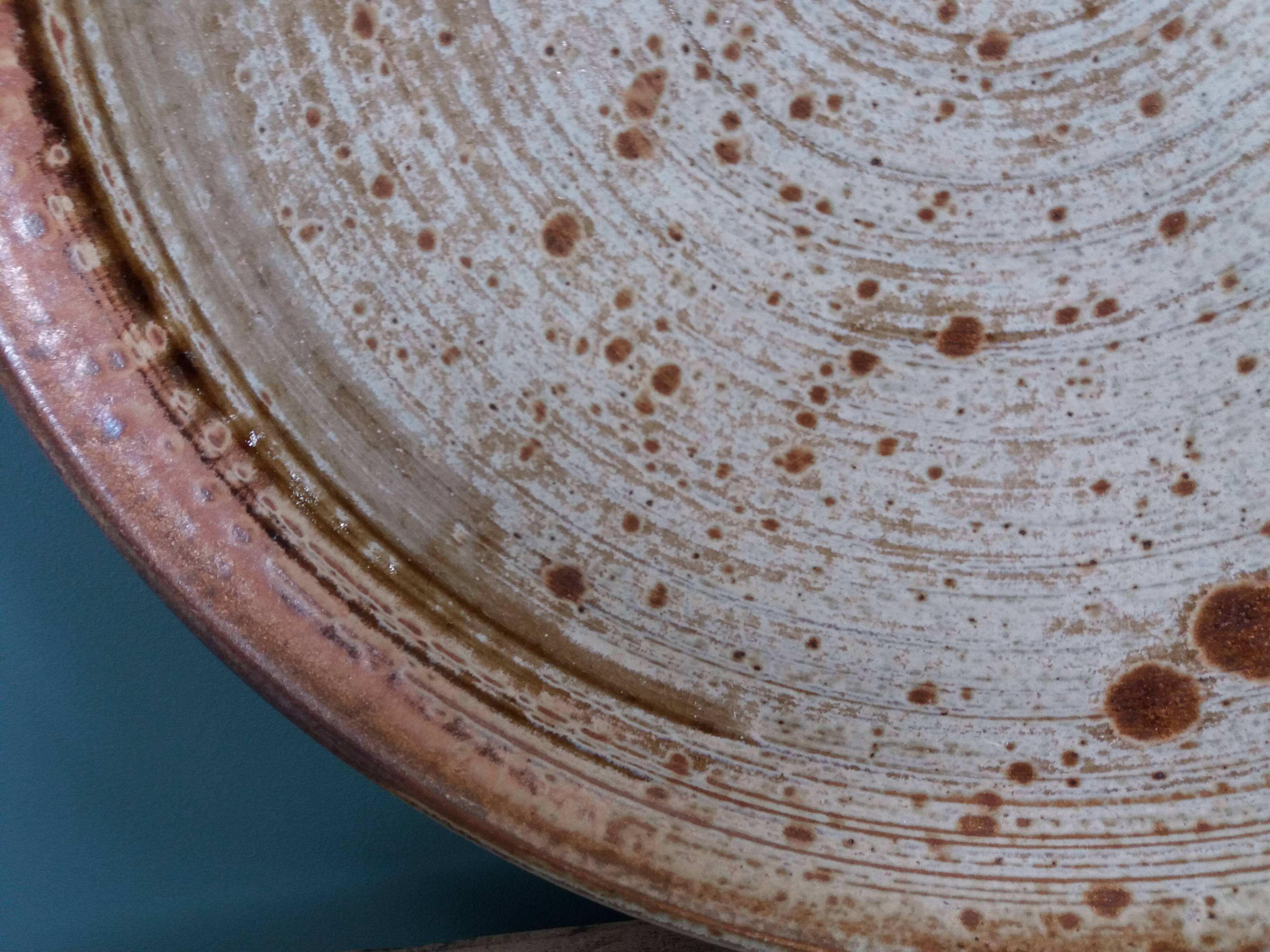 Pie or cake dish in Puisaye stoneware signed Jean-Pierre Prud'homme