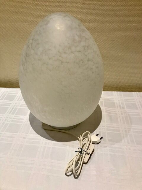 Egg lamp speckled white glass