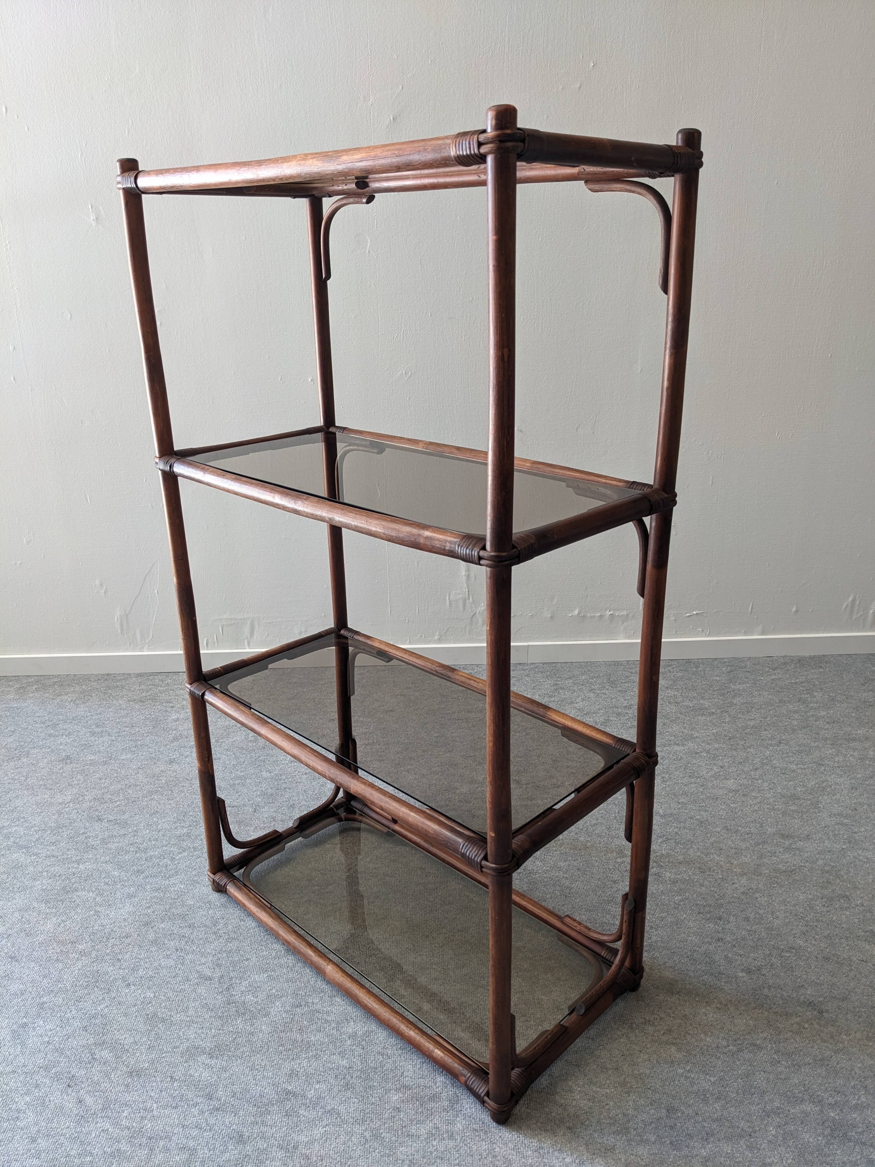 Bamboo shelf with tinted glass, France circa 1970.