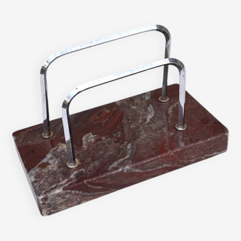 Letter holder, art deco letter stand, Poland, 1930s, chrome marble