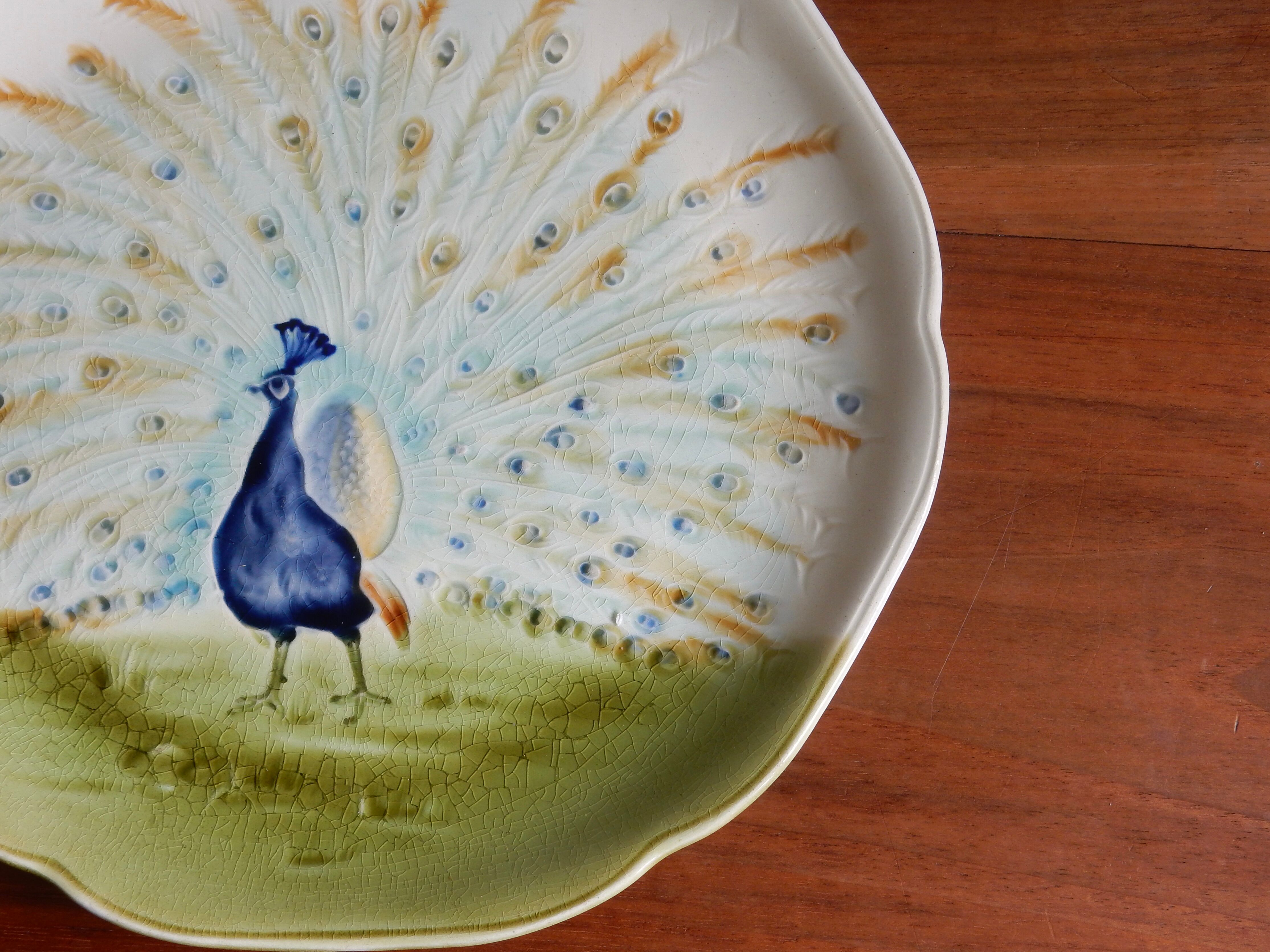 Decorative Majolic Plate HB Choisy the King Peacock Decoration