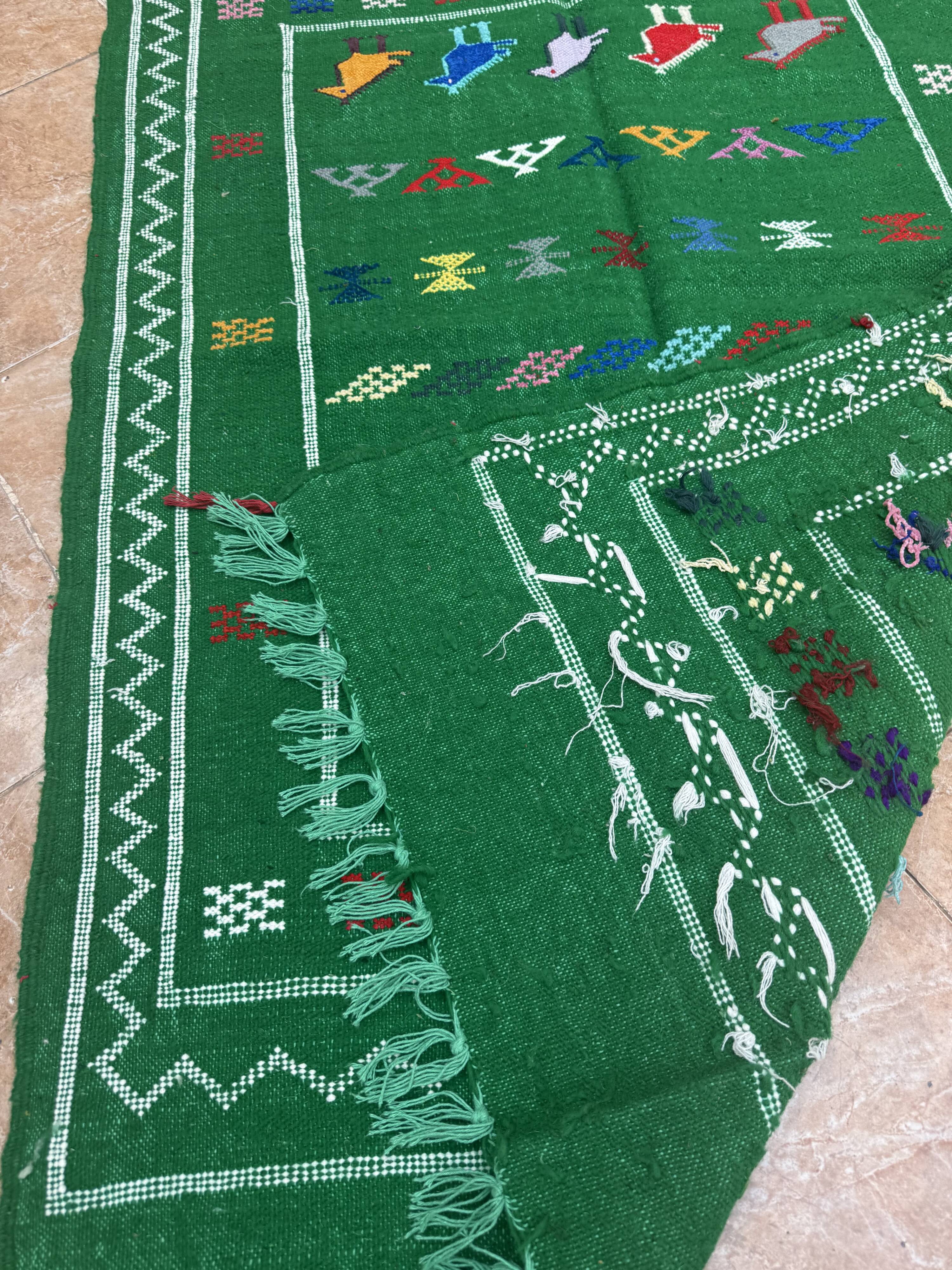 Handwoven Berber Kilim rug: Small Moroccan tribal accent rug