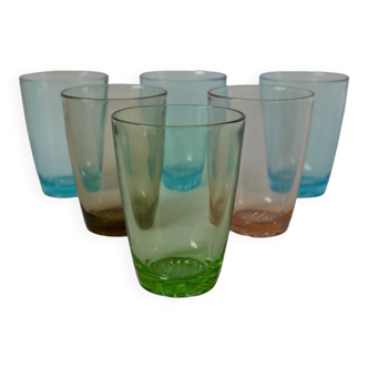 Lot de 6 verres à eau Made in France en verre coloré années 70