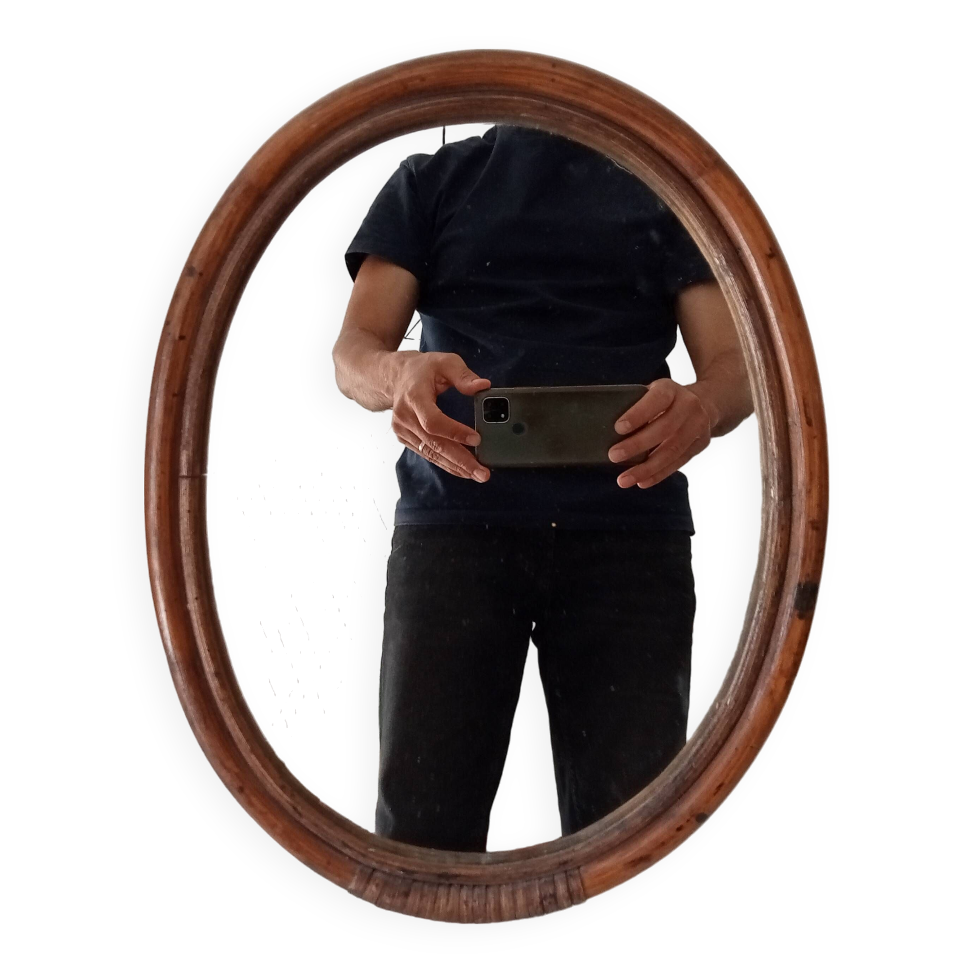 Antique rattan table mirror early 20th century