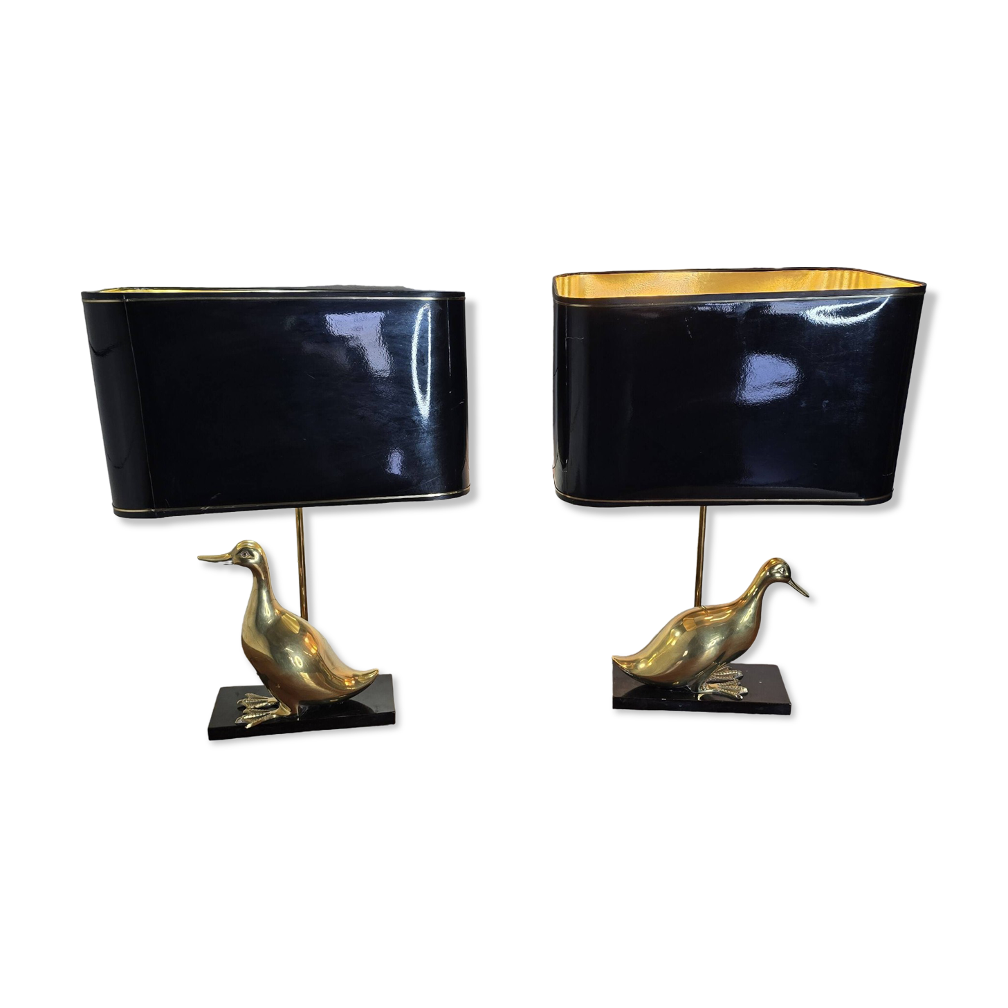 Pair of 70s table lamps featuring a brass duck