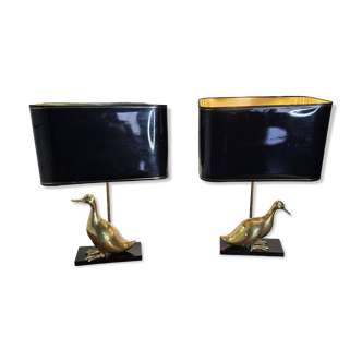 Pair of 70s table lamps featuring a brass duck