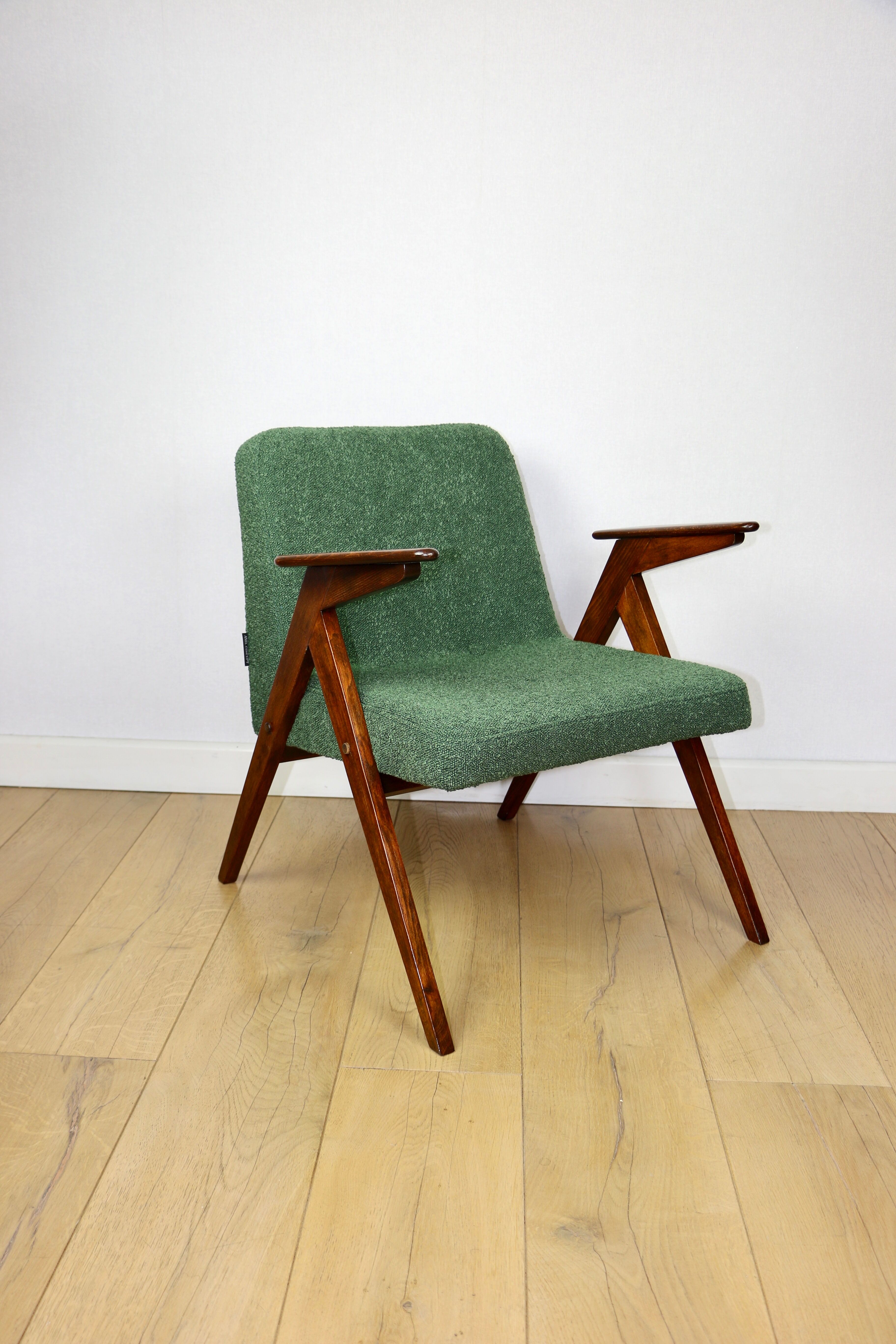 Bunny armchair, 1970s green boucle by J. Chierowski - 2 pieces available