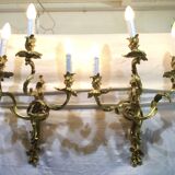 Pair of sconces Bronze 3 lights Louis XV