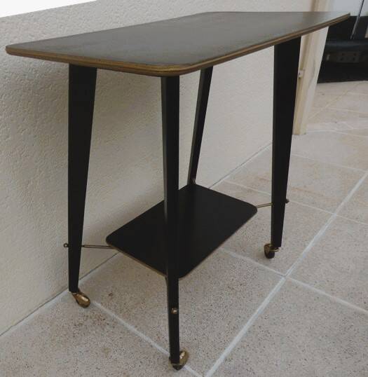 Vintage all-purpose piece of furniture from the 70s on casters with two shelves