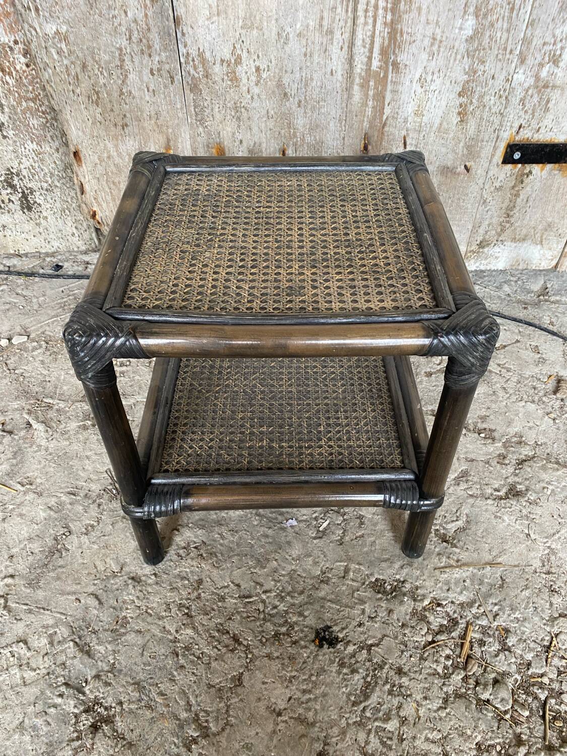 Bamboo Bedside Table + Caned Trays 1960 Vintage #D543