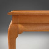 Elegant French side table in beech wood with lace inlay and glass top, 1950s