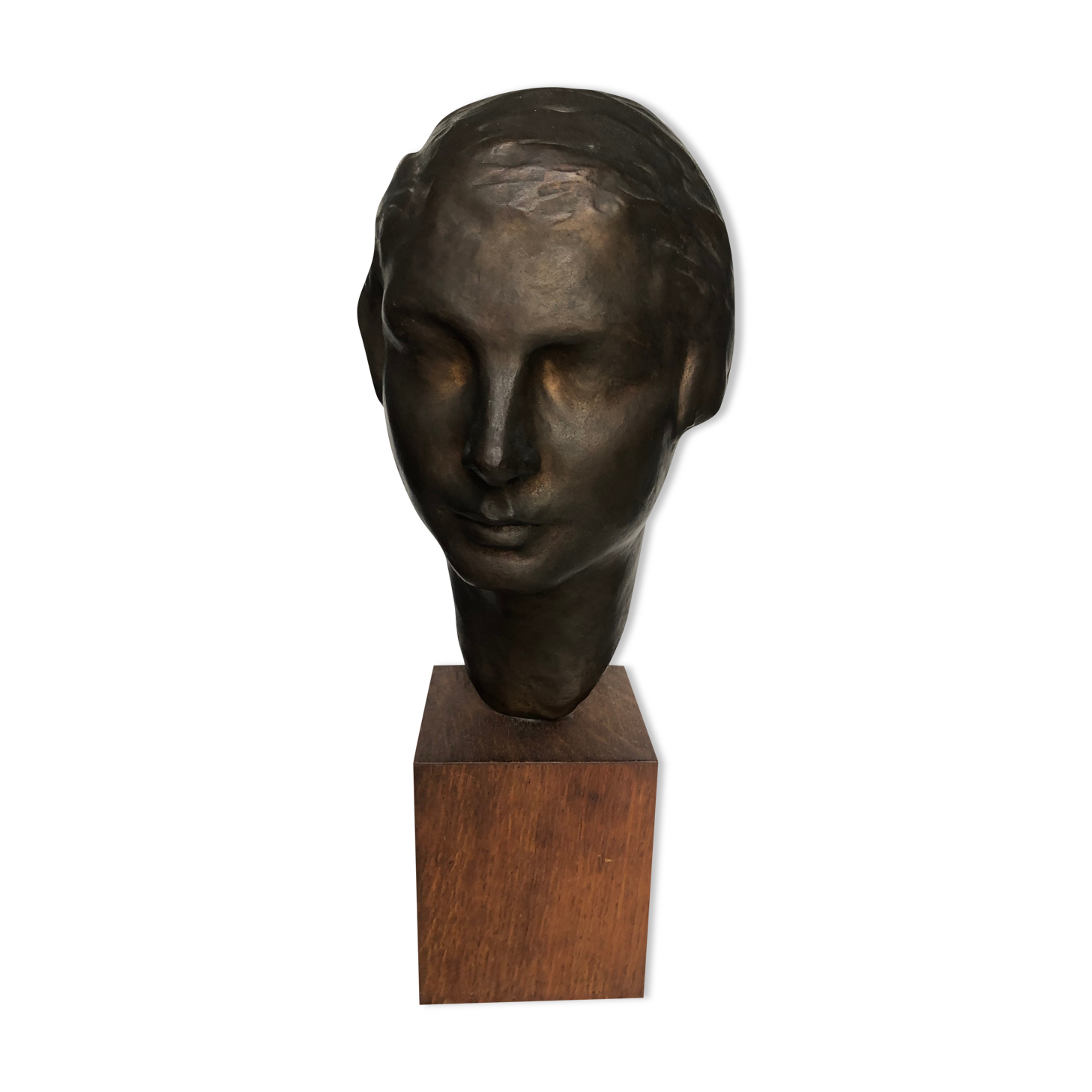 Bronze young woman's head