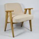 Fauteuil original 366 designer J.Chierowski années 1960, beige, bois de chêne