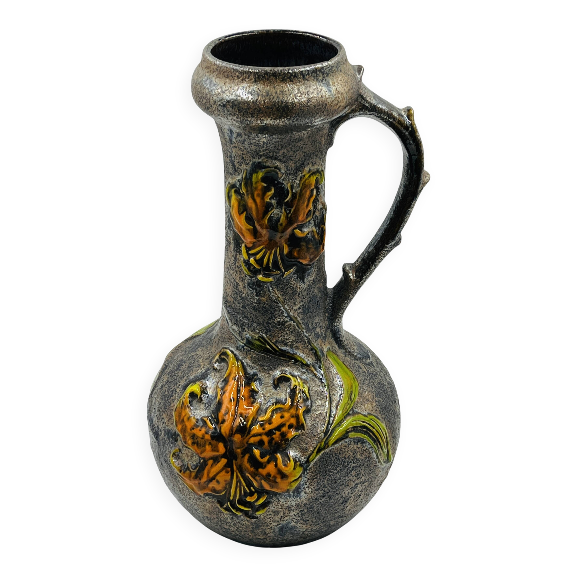 Large vintage floral relief vase