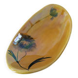 Vintage navette cup by Socram – stylized floral decoration, iridescent caramel